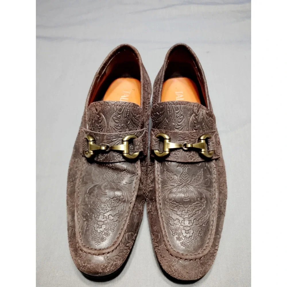 EUC Tallia Patritzio Chocolate Brown Bit Textiled Old Money Dress Loafers Men 10